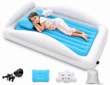 Load image into Gallery viewer, Inflatable Toddler Travel Bed – Kids Blow Up Air Mattress + Safety Bumpers