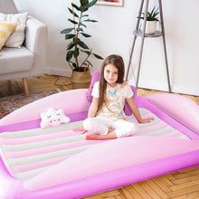 Load image into Gallery viewer, Sleepah Inflatable Toddler Travel Bed – Inflatable & Portable Bed Air Mattress Set –Blow up Mattress for Kids with High Safety Bed Rails. Set Includes Pump, Case, Pillow & Plush (Purple)