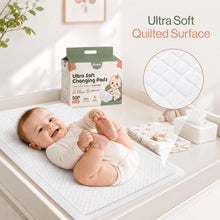 Load image into Gallery viewer, Organic Cotton Core Ultra Soft Disposable Changing Pad Liners 50-Pack Large | 18x24” Super Absorbent Waterproof & Hypoallergenic Baby Changing Table Liners Leak-Proof Diaper Pads Lead/Phthalate/BPA Free