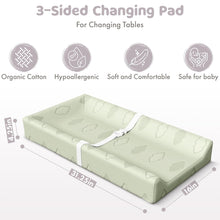 Load image into Gallery viewer, Organic Cotton Contoured Changing Pad by Sleepah – 100% Waterproof &amp; Non-Slip Soft Breathable &amp; Washable Cover – Three-Sided Change Pad with Certipur Certified Foam (Green)
