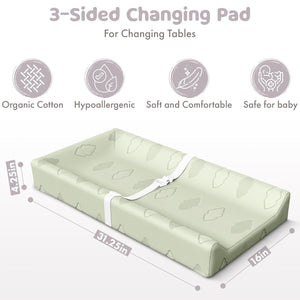 Organic Cotton Contoured Changing Pad by Sleepah – 100% Waterproof & Non-Slip Soft Breathable & Washable Cover – Three-Sided Change Pad with Certipur Certified Foam (Green)