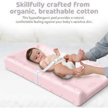 Load image into Gallery viewer, Organic Cotton Contoured Changing Pad by Sleepah – 100% Waterproof & Non-Slip Soft Breathable & Washable Cover – Three-Sided Change Pad with Certipur Certified Foam (Pink)