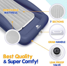 Load image into Gallery viewer, Inflatable Toddler Travel Bed – Kids Blow Up Air Mattress + Safety Bumpers