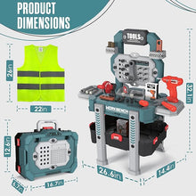 Load image into Gallery viewer, Toddler Tool Set -Pretend Play Kids Tool Bench Workshop - 83p DIY Kit with a Realistic Electric Drill Construction Toys for Boys Girls and Toddlers - Workbench for Ages 3, 4, 5 Stickers Vest (Green)