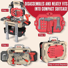 Load image into Gallery viewer, Kids Tool Bench with Realistic Tools and Electric Drill, 83 Pcs Transformable Kids Tool Set with Clothes, Toddler Tool Bench Learning Gift for Boys & Girls3, 4, 5 Stickers Vest