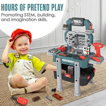Load image into Gallery viewer, Toddler Tool Set -Pretend Play Kids Tool Bench Workshop - 83p DIY Kit with a Realistic Electric Drill Construction Toys for Boys Girls and Toddlers - Workbench for Ages 3, 4, 5 Stickers Vest (Green)