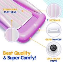 Load image into Gallery viewer, Sleepah Inflatable Toddler Travel Bed – Inflatable & Portable Bed Air Mattress Set –Blow up Mattress for Kids with High Safety Bed Rails. Set Includes Pump, Case, Pillow & Plush (Purple)