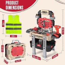 Load image into Gallery viewer, Kids Tool Bench with Realistic Tools and Electric Drill, 83 Pcs Transformable Kids Tool Set with Clothes, Toddler Tool Bench Learning Gift for Boys & Girls3, 4, 5 Stickers Vest