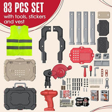 Load image into Gallery viewer, Kids Tool Bench with Realistic Tools and Electric Drill, 83 Pcs Transformable Kids Tool Set with Clothes, Toddler Tool Bench Learning Gift for Boys & Girls3, 4, 5 Stickers Vest