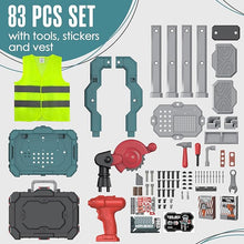 Load image into Gallery viewer, Toddler Tool Set -Pretend Play Kids Tool Bench Workshop - 83p DIY Kit with a Realistic Electric Drill Construction Toys for Boys Girls and Toddlers - Workbench for Ages 3, 4, 5 Stickers Vest (Green)