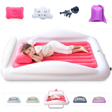 Load image into Gallery viewer, Sleepah Inflatable Toddler Travel Bed Portable Kids Air Mattress Set w Safety Bed Rail Guards for Kids & Toddlers – Set Includes Pump, Carry Case, Pillow & More - Perfect Transitional Cot