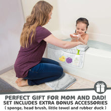 Load image into Gallery viewer, Bath Kneeler and Elbow Kneeling Rest Pad Set for Baby Bathing – Waterproof Soft Memory Foam Mat Organizer Pockets Quick Drying Foldable Non-Slip for Baby & Toddler Bath Time Toys Sponge Cloth (Marble)