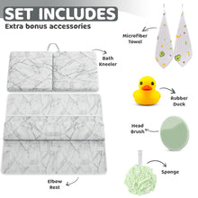 Load image into Gallery viewer, Bath Kneeler and Elbow Kneeling Rest Pad Set for Baby Bathing – Waterproof Soft Memory Foam Mat Organizer Pockets Quick Drying Foldable Non-Slip for Baby & Toddler Bath Time Toys Sponge Cloth (Marble)