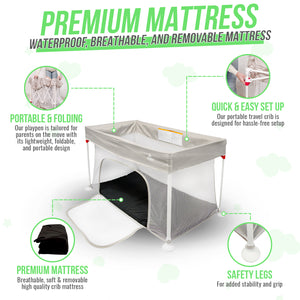 Sleepah Foldable Travel Crib – Lightweight Portable Play Pen + Backpack, Play-Yard with Waterproof Mattress – Easy to Pack Fits in a Suitcase, Sets up in 30 Seconds Safe for Infants & Toddlers (Beige)