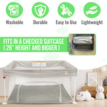Load image into Gallery viewer, Sleepah Foldable Travel Crib – Lightweight Portable Play Pen + Backpack, Play-Yard with Waterproof Mattress – Easy to Pack Fits in a Suitcase, Sets up in 30 Seconds Safe for Infants &amp; Toddlers (Beige)
