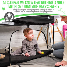Load image into Gallery viewer, Sleepah Foldable Travel Crib – Lightweight Portable Play Pen + Backpack, Play-Yard with Waterproof Mattress – Easy to Pack Fits in a Suitcase, Sets up in 30 Seconds Safe for Infants &amp; Toddlers (Black)
