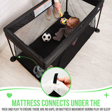 Load image into Gallery viewer, Sleepah Foldable Travel Crib – Lightweight Portable Play Pen + Backpack, Play-Yard with Waterproof Mattress – Easy to Pack Fits in a Suitcase, Sets up in 30 Seconds Safe for Infants &amp; Toddlers (Black)
