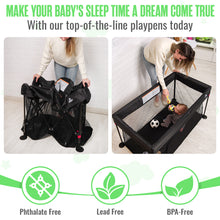 Load image into Gallery viewer, Sleepah Foldable Travel Crib – Lightweight Portable Play Pen + Backpack, Play-Yard with Waterproof Mattress – Easy to Pack Fits in a Suitcase, Sets up in 30 Seconds Safe for Infants &amp; Toddlers (Black)
