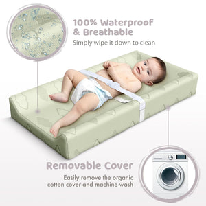 Organic Cotton Contoured Changing Pad by Sleepah – 100% Waterproof & Non-Slip Soft Breathable & Washable Cover – Three-Sided Change Pad with Certipur Certified Foam (Green)