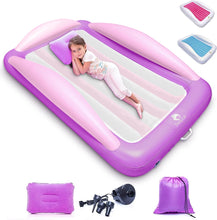 Load image into Gallery viewer, Sleepah Inflatable Toddler Travel Bed – Inflatable &amp; Portable Bed Air Mattress Set –Blow up Mattress for Kids with High Safety Bed Rails. Set Includes Pump, Case, Pillow &amp; Plush (Purple)
