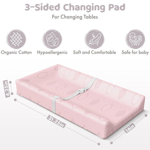 Organic Cotton Contoured Changing Pad by Sleepah – 100% Waterproof & Non-Slip Soft Breathable & Washable Cover – Three-Sided Change Pad with Certipur Certified Foam (Pink)