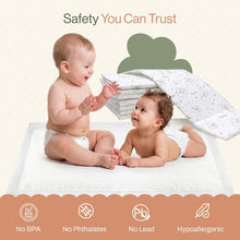 Load image into Gallery viewer, Organic Cotton Core Ultra Soft Disposable Changing Pad Liners 50-Pack Large | 18x24” Super Absorbent Waterproof &amp; Hypoallergenic Baby Changing Table Liners Leak-Proof Diaper Pads Lead/Phthalate/BPA Free
