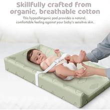 Load image into Gallery viewer, Organic Cotton Contoured Changing Pad by Sleepah – 100% Waterproof &amp; Non-Slip Soft Breathable &amp; Washable Cover – Three-Sided Change Pad with Certipur Certified Foam (Green)
