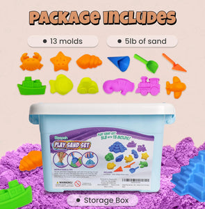 Sleepah Play Sand Set – 5LB of Sensory Toy Sand with 13 Molds for Girls & Boys – No Mess Sensory Play Sand Art & Crafts Activity Gift Kids 3-9 Years