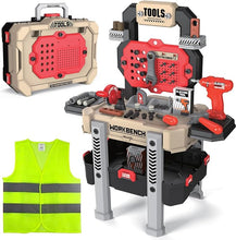 Load image into Gallery viewer, Kids Tool Bench with Realistic Tools and Electric Drill, 83 Pcs Transformable Kids Tool Set with Clothes, Toddler Tool Bench Learning Gift for Boys &amp; Girls3, 4, 5 Stickers Vest
