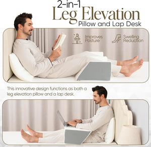 Sleepah Soft Plush Foam Lap Desk & Leg Elevation Pillow 2-in-1 – Foam Reading Pillow Arm Rest & Dual Leg Positioner Elevator