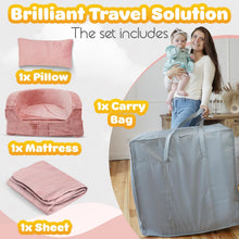 Load image into Gallery viewer, Sleepah Toddler Travel Bed &amp; Chair - Foam Raised Safety Bumpers - Foldable Portable Travel Cot for Toddlers Perfect for at Home Or On The Go

