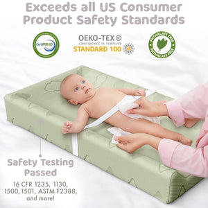 Organic Cotton Contoured Changing Pad by Sleepah – 100% Waterproof & Non-Slip Soft Breathable & Washable Cover – Three-Sided Change Pad with Certipur Certified Foam (Green)