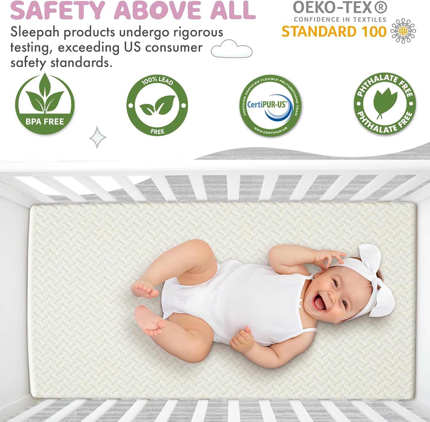 Sleepah Organic Cotton Memory Foam Crib Mattress Topper Breathable