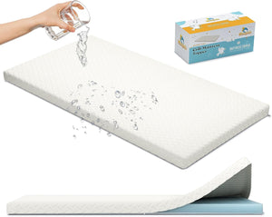 Sleepah Organic Cotton Memory Foam Crib Mattress Topper Breathable & Waterproof - Removable & Washable Organic Cover 52"x28"x2"