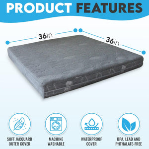 Sleepah Square Pack and Play Mattress Waterproof Memory Foam Playard Playpen Mattress Topper with Removable Cover Thick Dual Sided (Firm for 0-9 Months) (Softer 9+ Months)