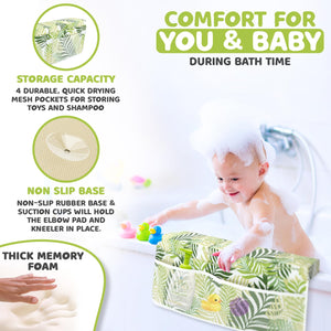 Bath Kneeler and Elbow Kneeling Rest Pad Set for Baby Bathing – Waterproof Soft Memory Foam Mat Organizer Pockets Quick Drying Foldable Non-Slip for Baby & Toddler Bath Time Toys Sponge Cloth (Floral)