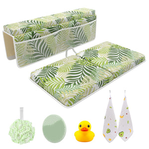 Bath Kneeler and Elbow Kneeling Rest Pad Set for Baby Bathing – Waterproof Soft Memory Foam Mat Organizer Pockets Quick Drying Foldable Non-Slip for Baby & Toddler Bath Time Toys Sponge Cloth (Floral)