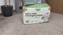 Load and play video in Gallery viewer, Organic Cotton Core Ultra Soft Disposable Changing Pad Liners 50-Pack Large | 18x24” Super Absorbent Waterproof &amp; Hypoallergenic Baby Changing Table Liners Leak-Proof Diaper Pads Lead/Phthalate/BPA Free
