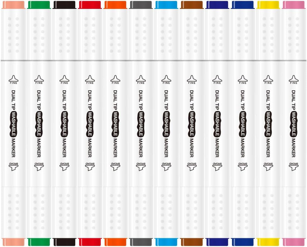 Sleepah 12 Washable Markers for Air Brush Set (SL190) & Drawing with Chisel Tips (12 Markers)