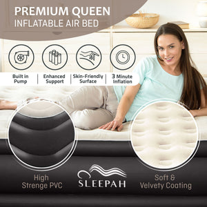 Sleepah Queen Air Mattress with Built in Pump Blow Up Air Bed (18” High) - Indoor & Outdoor Beige