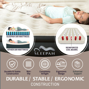 Sleepah Queen Air Mattress with Built in Pump Blow Up Air Bed (18” High) - Indoor & Outdoor Beige