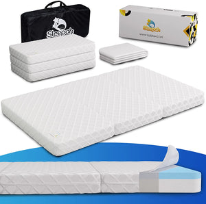 Sleepah Pack and Play Mattress Foldable Pad Double Sided w/Firm Side (for Babies) & Soft Memory Foam Side (for Toddlers) With Carry Case
