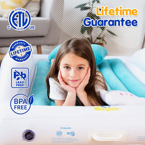 Sleepah Inflatable Toddler Travel Bed Portable Kids Air Mattress Set w Safety Bed Rail Guards for Kids & Toddlers – Set Includes Pump, Carry Case, Pillow & More - Perfect Transitional Cot