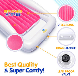 Sleepah Inflatable Toddler Travel Bed Portable Kids Air Mattress Set w Safety Bed Rail Guards for Kids & Toddlers – Set Includes Pump, Carry Case, Pillow & More - Perfect Transitional Cot