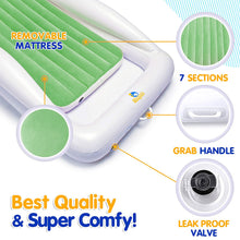 Load image into Gallery viewer, Sleepah Inflatable Toddler Travel Bed – Inflatable &amp; Portable Bed Air Mattress Set –Blow up Mattress for Kids with High Safety Bed Rails. Set Includes Pump, Case, Pillow W Glow Sticker (Green)

