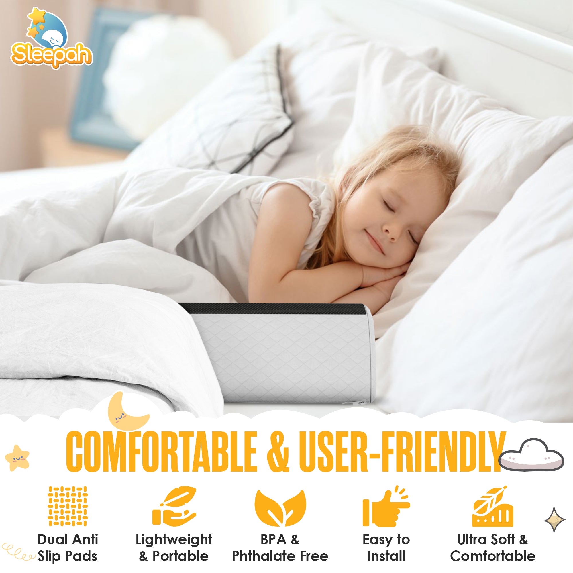 Sleepah Toddler Bed Rail Bumper Guard Memory Foam with Dual Non Slip