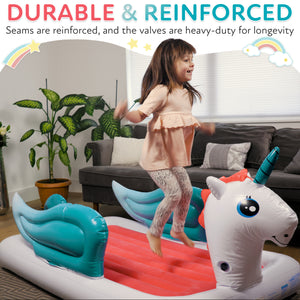 Sleepah Inflatable Toddler Travel Bed – Inflatable & Portable Bed Air Mattress Set –Blow up Mattress for Kids with High Safety Bed Rails. Set Includes Pump, Case, Pillow (Unicorn)