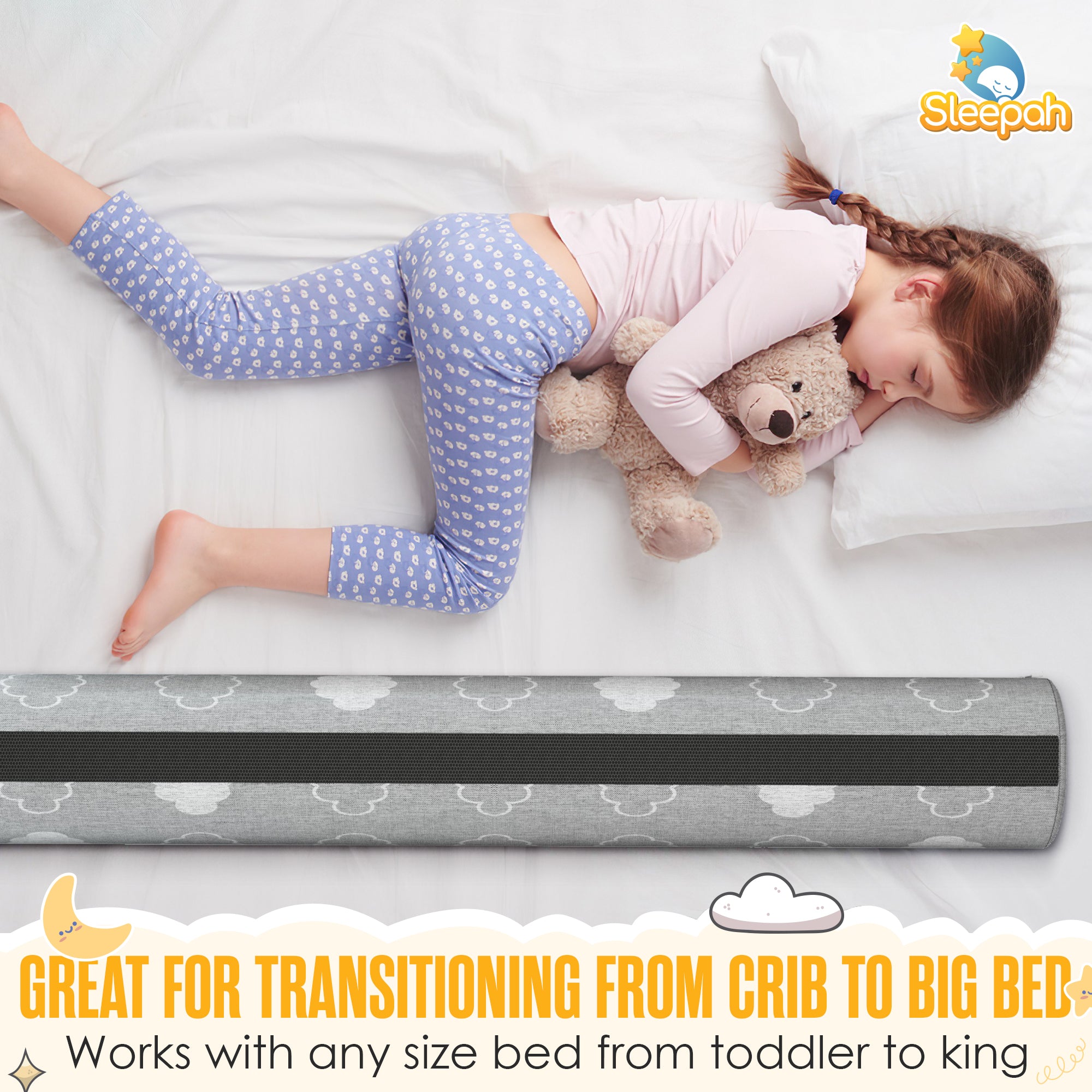 Sleepah Bed Rail for Toddlers Memory Foam Bed Bumper Guard w Dual Non