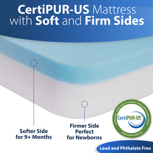 Sleepah Pack and Play Mattress Foldable Pad Double Sided w/Firm Side (for Babies) & Soft Memory Foam Side (for Toddlers) With Carry Case