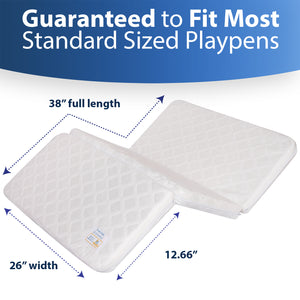 Sleepah Pack and Play Mattress Foldable Pad Double Sided w/Firm Side (for Babies) & Soft Memory Foam Side (for Toddlers) With Carry Case